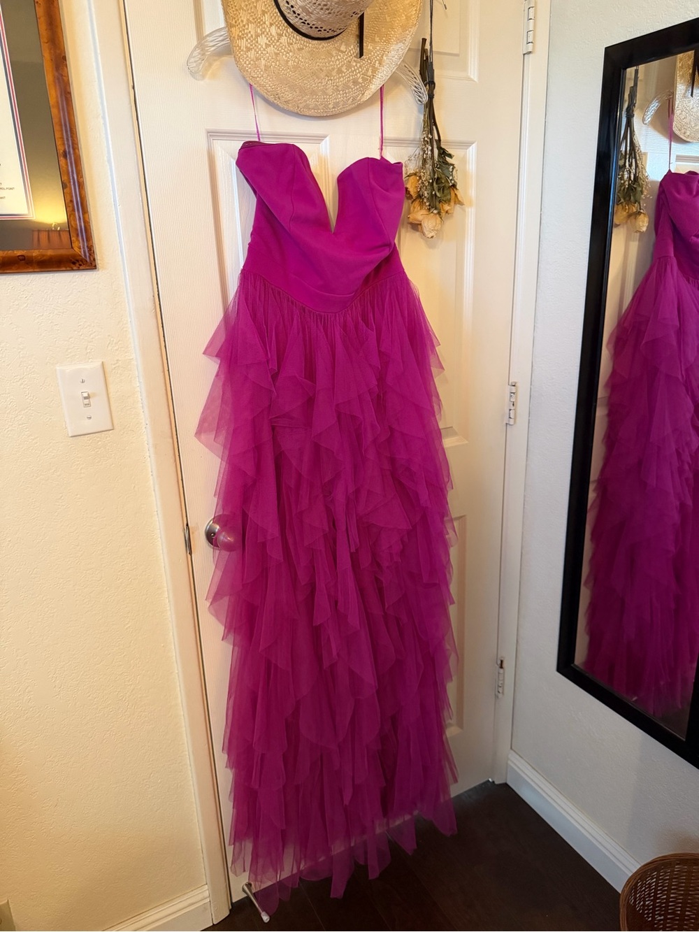 Strapless Ruffle Tulle Gown in Fuchsia - Elegant Evening Dress